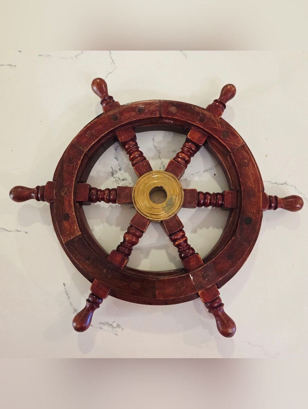 Ships Wheel Wall Decoration Wood Nautical Boat Sculpture Gift Vintage